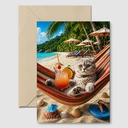 Scottish Fold Cat Relaxing Beach Hammock Cocktail