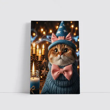 Scottish Fold Cat Wizard Hat Candles Magic