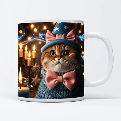 Scottish Fold Cat Wizard Hat Candles Magic