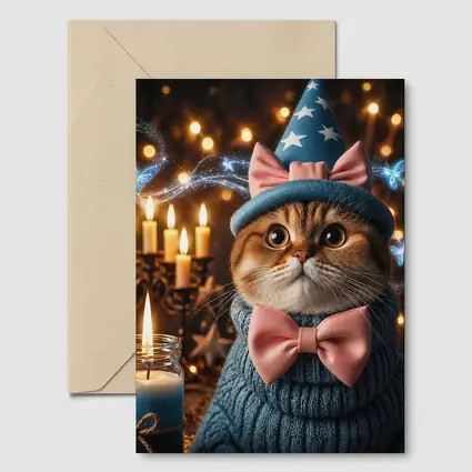 Scottish Fold Cat Wizard Hat Candles Magic