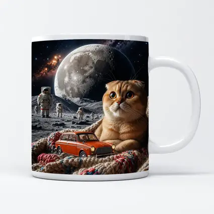 Scottish Fold Cat Moon Space Astronauts Scene