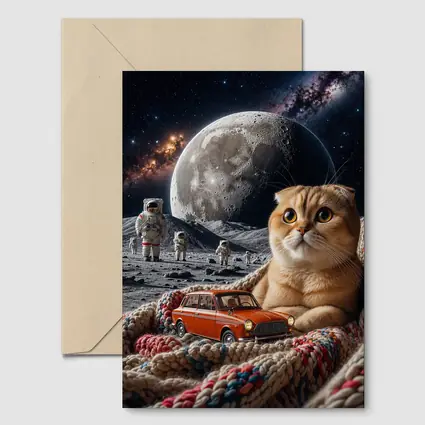Scottish Fold Cat Moon Space Astronauts Scene