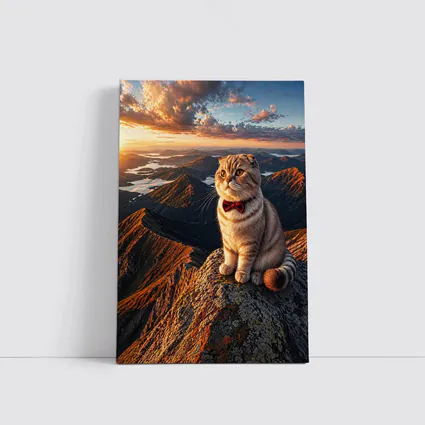 Scottish Fold Cat Mountain Sunset Landscape