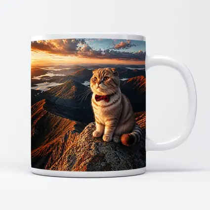 Scottish Fold Cat Mountain Sunset Landscape
