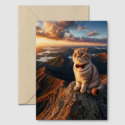 Scottish Fold Cat Mountain Sunset Landscape