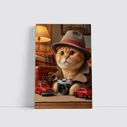 Scottish Fold Detective Cat Camera Retro Cars