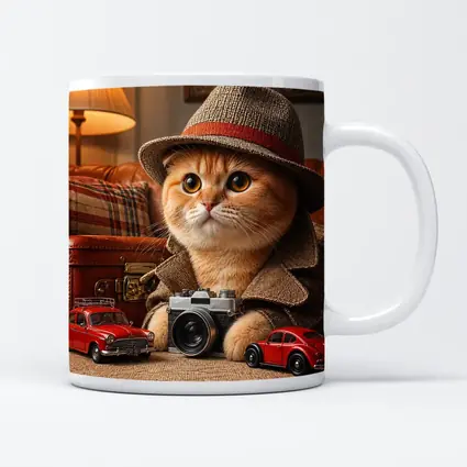 Scottish Fold Detective Cat Camera Retro Cars