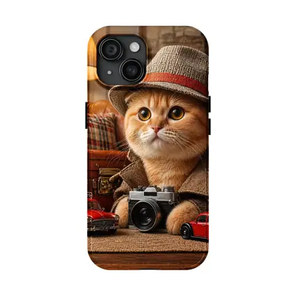 Scottish Fold Detective Cat Camera Retro Cars
