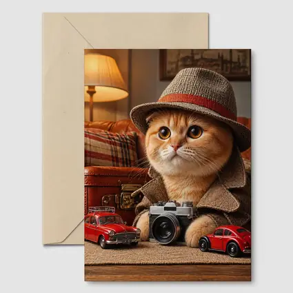 Scottish Fold Detective Cat Camera Retro Cars