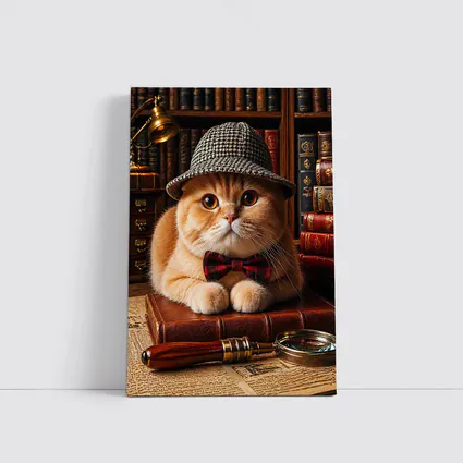 Scottish Fold Cat Detective Library Setting