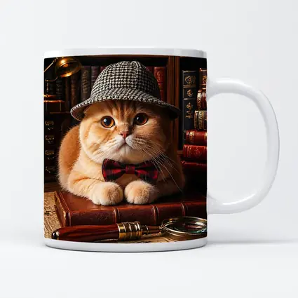 Scottish Fold Cat Detective Library Setting