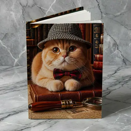 Scottish Fold Cat Detective Library Setting