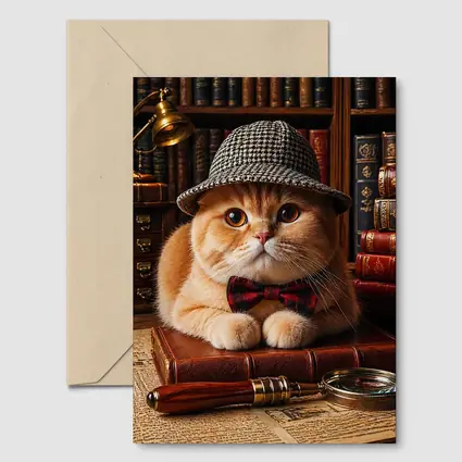 Scottish Fold Cat Detective Library Setting