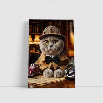 Scottish Fold Detective Cat Library Setting