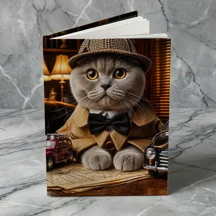 Scottish Fold Detective Cat Library Setting