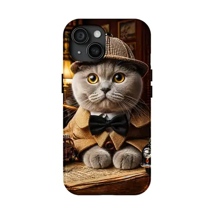 Scottish Fold Detective Cat Library Setting