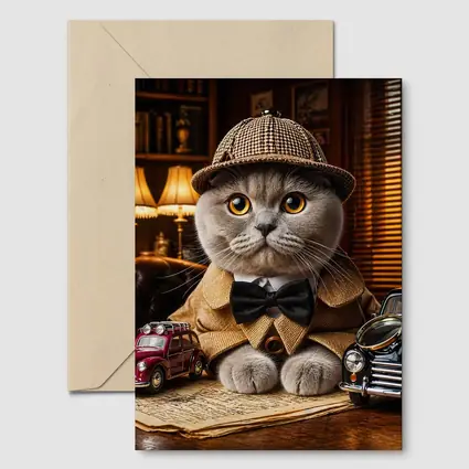 Scottish Fold Detective Cat Library Setting