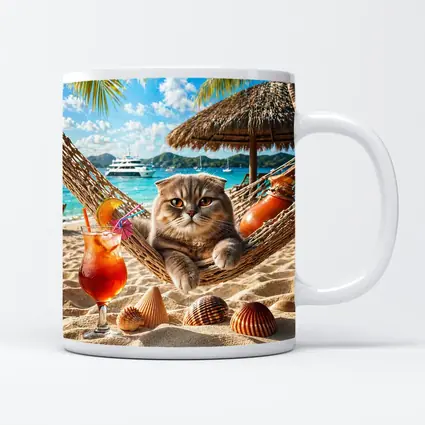 Scottish Fold Cat Relaxing Beach Hammock Cocktail