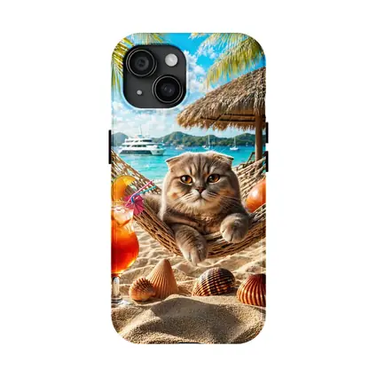 Scottish Fold Cat Relaxing Beach Hammock Cocktail