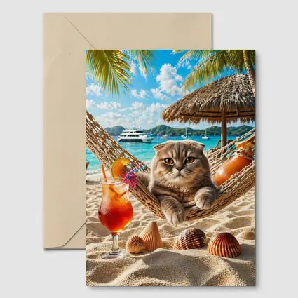 Scottish Fold Cat Relaxing Beach Hammock Cocktail