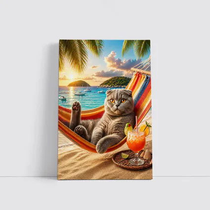 Scottish Fold Cat Relaxing Beach Hammock Sunset