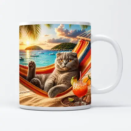 Scottish Fold Cat Relaxing Beach Hammock Sunset