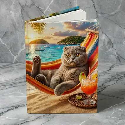 Scottish Fold Cat Relaxing Beach Hammock Sunset
