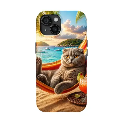 Scottish Fold Cat Relaxing Beach Hammock Sunset