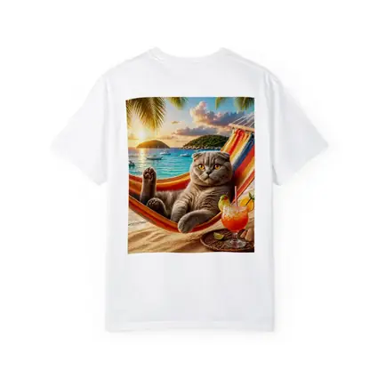 Scottish Fold Cat Relaxing Beach Hammock Sunset