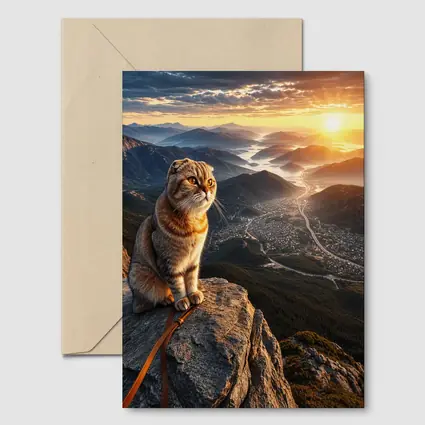 Scottish Fold Cat Mountain Summit Sunset View