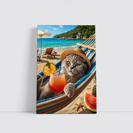 Scottish Fold Cat Relaxing Beach Hammock Cocktail
