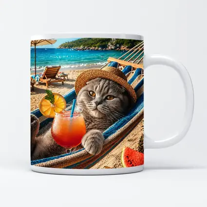 Scottish Fold Cat Relaxing Beach Hammock Cocktail