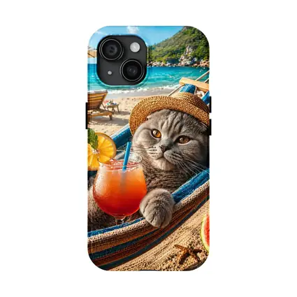 Scottish Fold Cat Relaxing Beach Hammock Cocktail