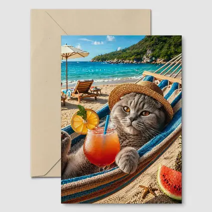 Scottish Fold Cat Relaxing Beach Hammock Cocktail