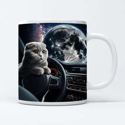 Scottish Fold Cat Driving Through Space