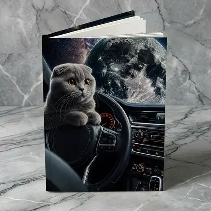 Scottish Fold Cat Driving Through Space