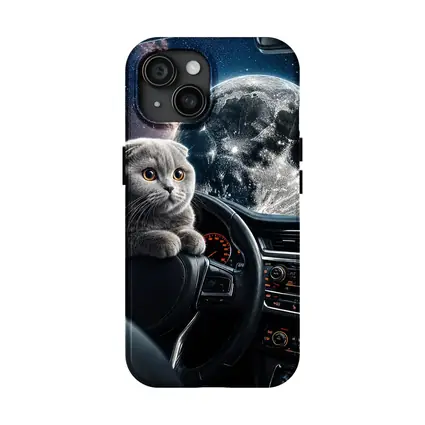 Scottish Fold Cat Driving Through Space