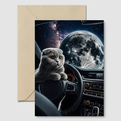 Scottish Fold Cat Driving Through Space