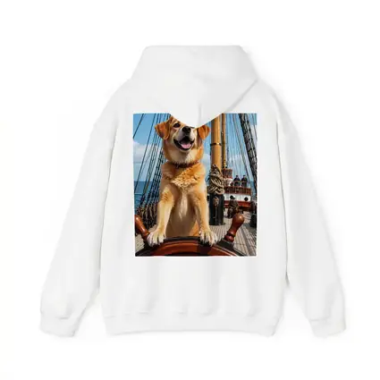 Golden Retriever Captain Steering Tall Ship