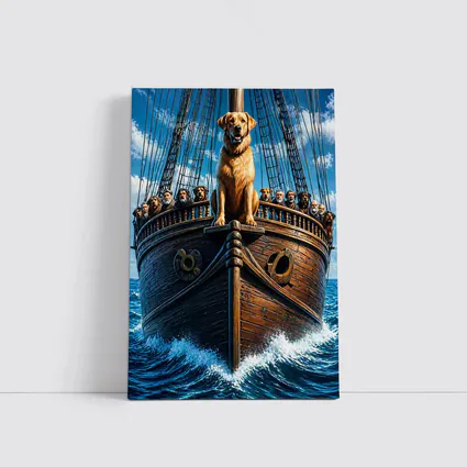Golden Retriever Captain On Sailing Ship Ocean
