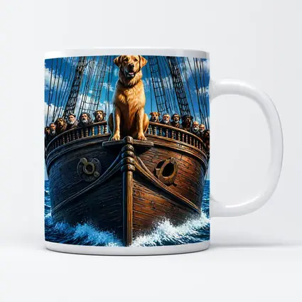 Golden Retriever Captain On Sailing Ship Ocean