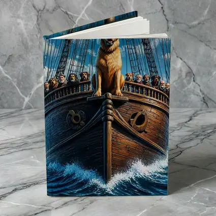 Golden Retriever Captain On Sailing Ship Ocean