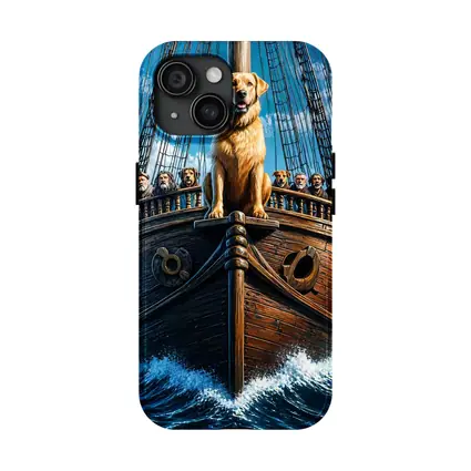 Golden Retriever Captain On Sailing Ship Ocean