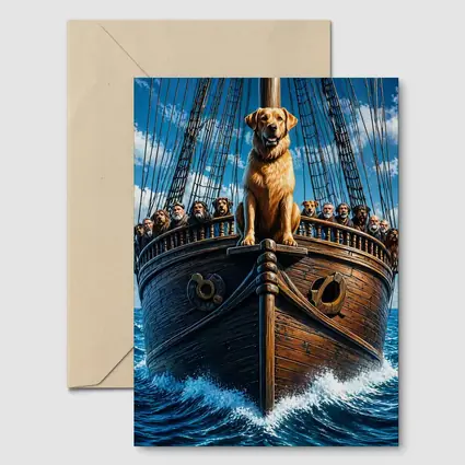 Golden Retriever Captain On Sailing Ship Ocean