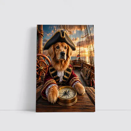 Golden Retriever Pirate Captain On Ship Deck