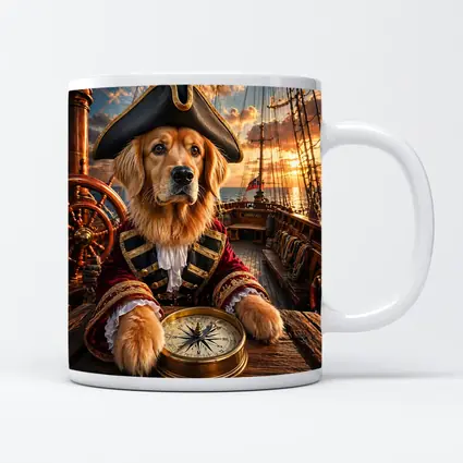 Golden Retriever Pirate Captain On Ship Deck