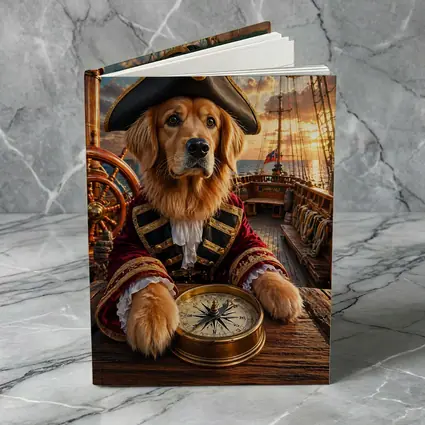 Golden Retriever Pirate Captain On Ship Deck