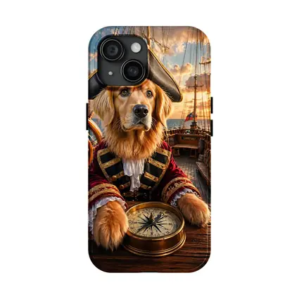 Golden Retriever Pirate Captain On Ship Deck