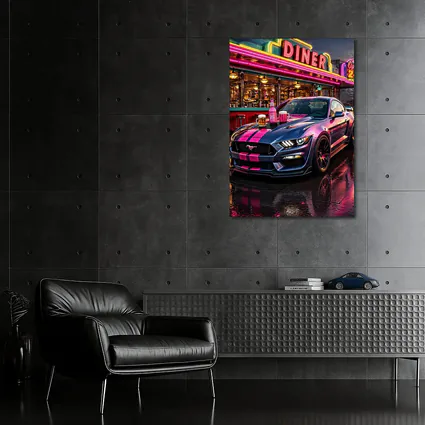Ford Mustang Shelby Pink Neon Diner Night