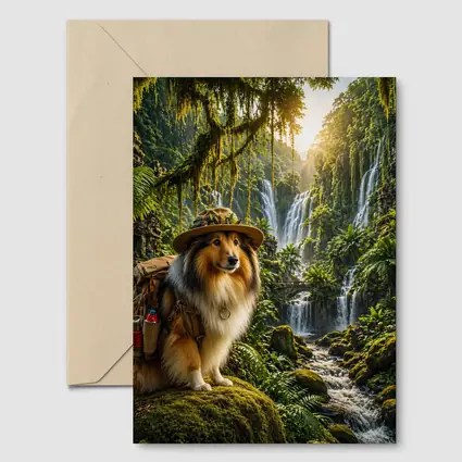 Collie Explorer Dog Jungle Waterfall Adventure